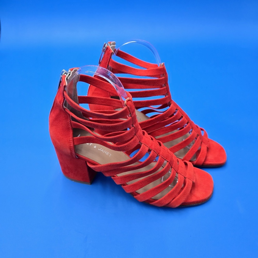 Janet & Janet Orange Suede Gladiator Block Heel Strappy Sandals 37 Made in Italy